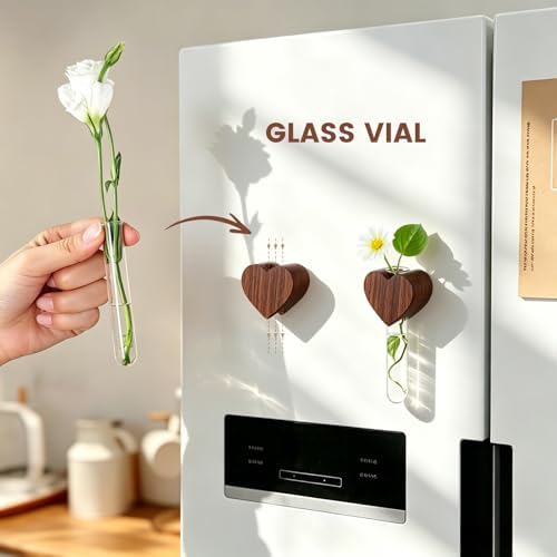 Heart-Shaped Wooden Magnetic Flower Vase Set of 2 for Refrigerator - Image 5