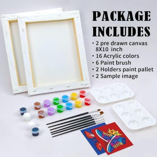 VOCHIC 2 Pack Couples Paint Party Kits Pre Drawn Canvas for Adults Paint and Sip Kit Date Night Games for Couples Painting (8x10 Inches, Crown High Heel and Sneakers) - Image 6