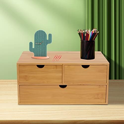 Tabletop Original Bamboo Desk Organizer - Mini Bamboo Desk Drawer Tabletop Storage Organization Box for Office Home Toiletries Supplies, No Assembly Required (3 Drawers(2+1)) - Image 2