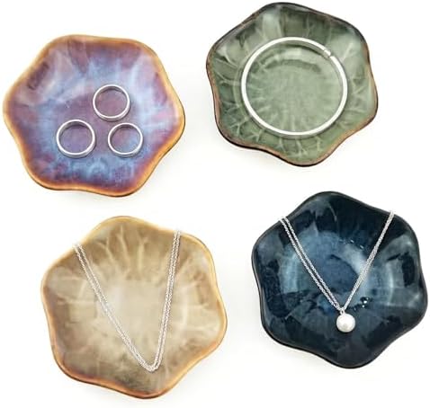 4 Pack Ceramic Ring Dish, Lotus Leaf Jewelry Tray, Small Trinket Bowl for Rings, Earrings, Keys - Gift Set in 4 Colors by Unknown