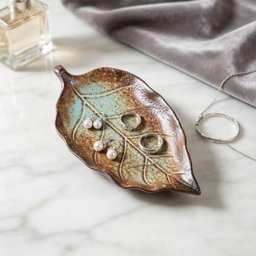 Ceramic Leaf Jewelry Dish,5.9in Jewelry Tray,Ring Holder Dish(Brown) - Image 2