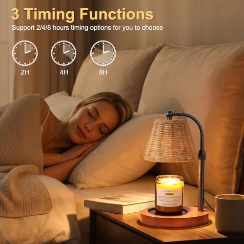 Wicker Candle Warmer Lamp Adjustable Height with Timer Dimmer - Image 2