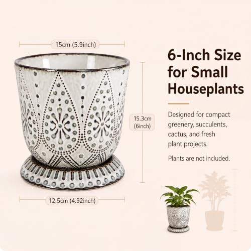 Gepege Ceramic Plant Pots, 6 Inch Indoor Planters with Drainage & Saucers - Image 6