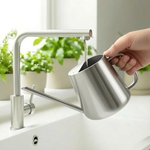 Watering Can for Indoor & Outdoor Plants, 35 oz/1000ml Watering Can with Metal Handle, Stainless Steel Garden Long Spout Watering Pot for Indoor House Plants Bonsai Flower Decorative - Image 4