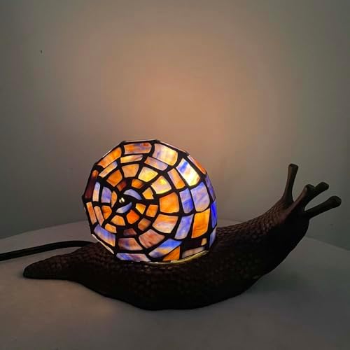 Bieye L10976 Purple Land Snail Tiffany Style Stained Glass Accent Lamp - Image 3