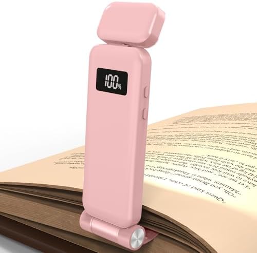 KTEBO Rechargeable Book Light with Clip & Battery Indicator, 9 Luminescence Modes, USB-C Portable 1.6 oz Ultralight Lamp for Night Reading in Bed, Readers - Pink by KTEBO