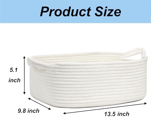 Woven Cotton Rope Storage Basket with Handles, White, 13.5 Inch - Image 5
