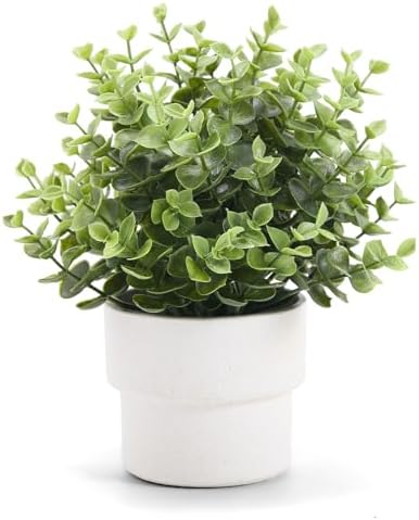 Coferset Small Fake Eucalyptus Potted Plants,Plastic Pot by Coferset