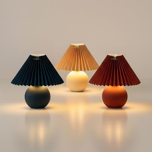 Brightech Serena LED Table Lamp - Small 10" Modern Ceramic Lamp with Pleated Shade for Bedside, Nightstand, Desk - Mini Night Light with Cozy Soft White Light for Living Room, Bedroom - Maroon Red - Image 5