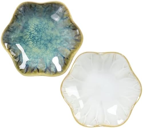 2Pcs Ceramic Jewelry Dish - Lotus Leaf Shape, for Ring Holder Necklace Small Key, Suitable for Mother Friend Sister, Gifts for Women, Cute Plate Trinket Tray, Home Decor (Crystal Green & White) by Koyzsen