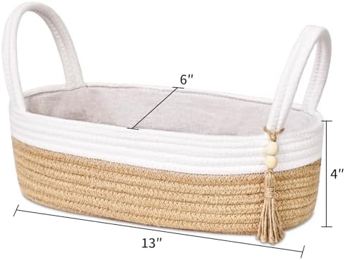 ABenkle Small Storage Basket for Toilet Tank Top - Jute Rope Woven Organizer with Handle, Boho Countertop Bathroom Decor, Toilet Paper Holder, 13x6x4 Inch - Image 2