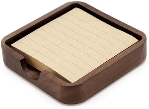MUUJEE Wooden Office Desk Note Holder Organizer - 3.75 x 3.75 for Work Teacher Dad Wood Tray Post It Sticky Notes Work Minimalist Rustic - Image 2