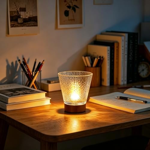 Battery Operated Night Light with Timer, Aesthetic Cordless Battery Powered Decorative Ambient Glass Lamp, Small Cozy Nightlight for Dorm, Nightstand, Bathroom, Warm Tree Pattern by Unknown