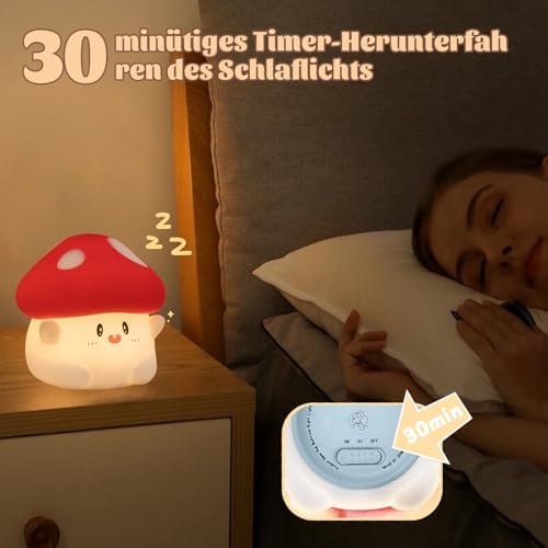 Rytinazzz Silicone Night Light for Kids, 50H Long Battery Mushroom Lamp, Gift for Kids, Cute Bedside Light for Girls Room, Rechargeable Tap Control - Image 3