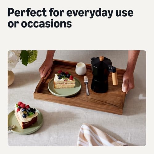 Amazon Basics Wooden Serving Tray, 17" x 12" Acacia Wood Decorative Tray Platter With Built-in Handles for Breakfast in Bed, Food & Drinks, Entertaining, Coffee Table & Ottoman - Image 4