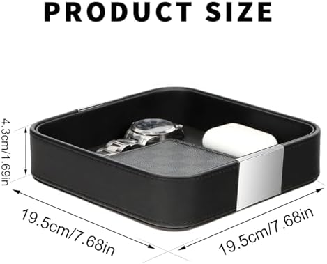 SANZIE Leather Tray Desktop Storage, Trinket Catchall Tray (Black) - Image 3