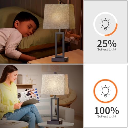 23.5" Touch Control Table Lamps Set of 2, Bedside Lamp with 2 USB Charging Ports & AC Outlet, 3-Way Dimmable Modern Nightstand Lamp for Living Room Bedroom End Table Office(2700K 2 LED Bulbs Included) - Image 5