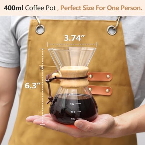 Pour Over Coffee Maker 14 OZ, 4 Cup Borosilicate Glass Drip Coffee Maker with Reusable Stainless Steel Filter and Cork Grip for Home Café 400 ML - Image 2