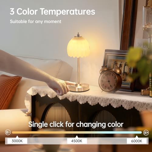 Shenmoyl Tulip Table Lamp with 5200mAh Battery & Touch Control, Cordless Small Table Lamp with 3 Colors, Dimmable Rechargeable Table Lamps for Living Room, Bedroom, Desk, Bedside (Creamy Yellow Tulip) - Image 4