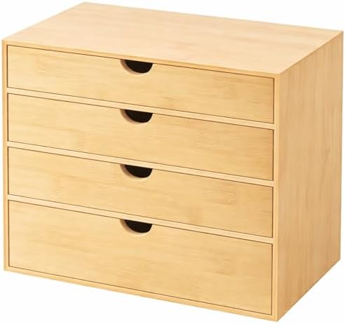 Neando Bamboo Desk Organizer with Drawers, 4-Tier Wooden Desk Organizer, Small Desktop Storage for Office Supplies, Makeup, Accessories, Space-Saving Organizer for Desk, Vanity & Home by Neando