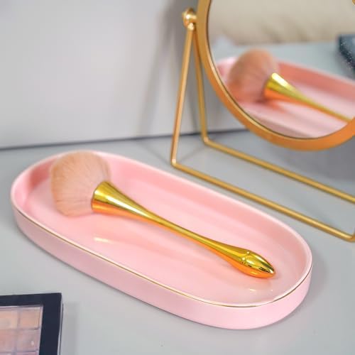 10x5 Bathroom Vanity Tray, Oval Ceramic Decorative Perfume Candle Tray for Bathroom/Kitchen Counter, Pink - Image 3