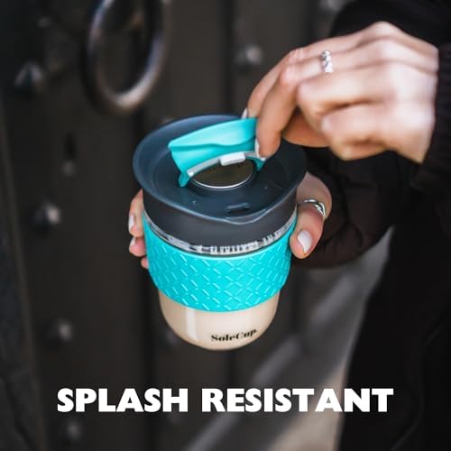 Travel Mug Loose Tea Infuser - Detachable Tea Strainer with Spillproof Lid - BPA-Free Reusable Glass Travel Coffee Cup with Silicone Band (Blue, 12oz) - Image 3