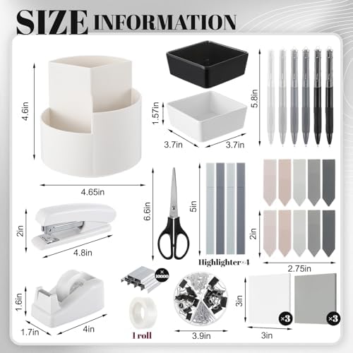 Kosiz 27 Pcs Black White Desk Accessories Gift for Aesthetic Desk Organizer Neutral Office Supplies Pen Holder Stapler Binder Sticky Notes Paper Clips Scissor Staples for Back to School(Classics) - Image 2