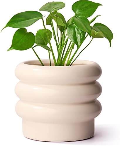 Ceramic Plant Pot, 6 Inch White Ceramic Planter with Drainage Holes by JOFAMY