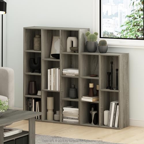 Furinno LUDER Book Shelf, 11-Cube Bookshelf, Reversible Bookcase, 9.4 x 29.1 x 41.7, Easy Assembly, for Living Room, Bedroom, Home Office, French Oak - Image 2