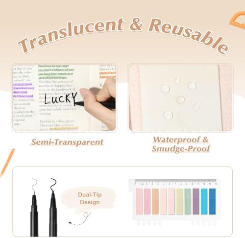22Pcs Book Annotation Kit Aesthetic Pencil Case with Supplies School Annotation Supplies Gel Pen Transparent Sticky Note Taking Bible Study College Stationery Supplie (White Strawberry Dot) - Image 6