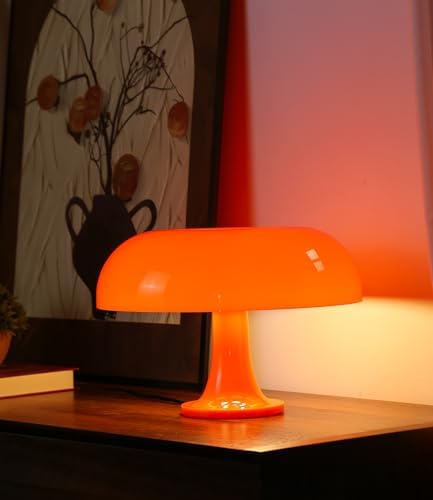 Orange Mushroom Lamp, Mid Century Modern Table Lamp for Bedroom, Aesthetic Mushroom Decor Bedside Small Lamps, 2700K(Bulb Replaceable, Bulb Included, Plug Powered) - Image 6