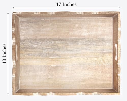 COTTON CRAFT Hand Carved Wooden Serving Tray - Breakfast Tray with Handles - Image 3