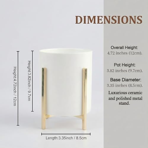 Ceramic Pen Holder for Desk, Durable Ceramic Pencil Cup Holder for Womens Girls, Makeup Cup for Brushes, with 4 Legs Metal Frame - Image 2