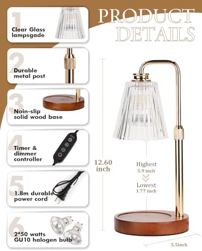 Candle Warmer Lamp with Timer Dimmable Crystal Vertical Stripe, Birthday Gifts for Women Mom, Adjustable Candle Warmer with 2 Bulbs, Christmas Candle Lamp for Jar Candles, House warming Home Decor - Image 4