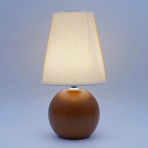 Vintage Wooden Night Lamp, Wood Base Fabric Lampshade, Adjustable Light Color and Brightness with Power-Off Memory, Safe USB Powered, Retro LED Table Light for Bedroom Living Room Office (Flax Yellow) by KVPPVTLighting
