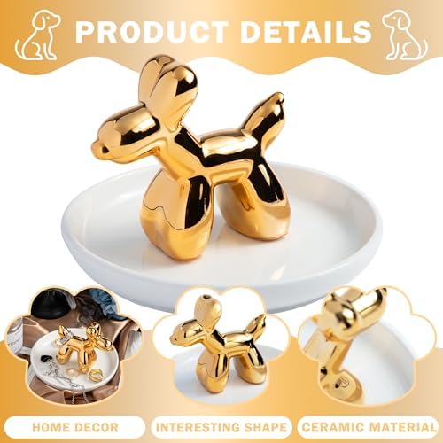OSOPOLA Ceramic Golden Dog Jewelry Tray Ring Holder Dish Key Tray - Image 3