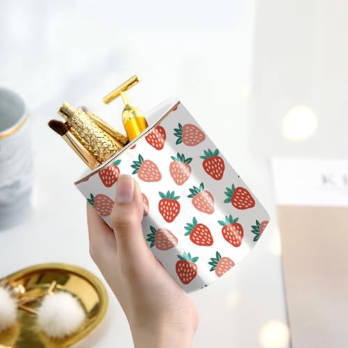 Ceramic Strawberries Pen Holder for Desk Cute Pencil Cup Desk Organizer Makeup Brush Holder for Girls, Women, Stationery for Office, Home, Daily Use, (Pink+white) - Image 3