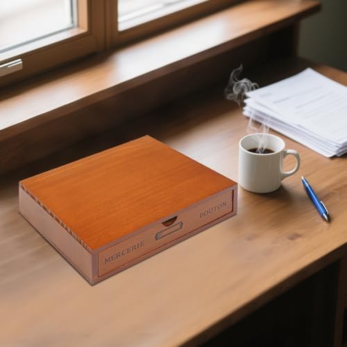single drawer storage box wooden desk organizer pine wood varnish finish for makeup jewelry stationery small items monitor riser stand home office - Image 4