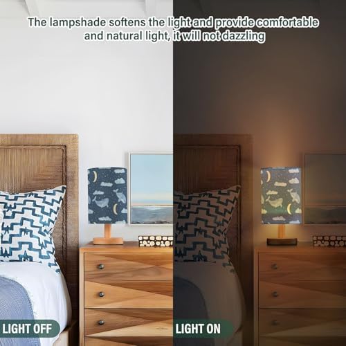 Cute Whale Clouds Moon Star Deep Blue Bedside Table Lamps with USB Port for Bedroom Lamp Accent Table Lamp Small Nightstand Lamp Sturdy Linen Shade Wooden Decorative Lamps for Kids|Reading|Dorm|Home - Image 3