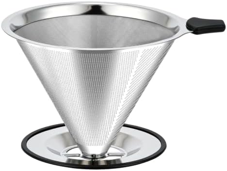 Large Size Pour Over Coffee Dripper, Stainless Steel Coffee Filter, Paperless Reusable Coffee Filter, Double Micromesh 600 Mesh Strainer Coffee Maker with Heat-Resistant Silicone Handle & Base by Unknown