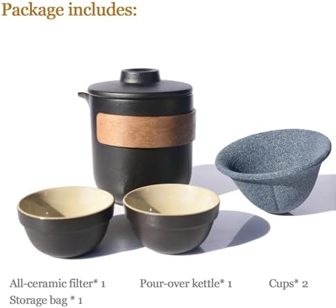 Pour Over Coffee Maker - All-Ceramic Drip Set, Single Serve Coffee Maker with Pour Over Dripper, Reusable Ceramic Filter & Carafe, Portable Travel Drip Kit Valentines Day Gifts for Him - Image 5