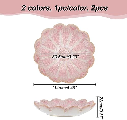 NBEADS 2 Pcs Ceramic Jewelry Tray, Lotus Flower Ring Dish Holder Porcelain Trinket Tray Decorative Trinket Plate for Ring Necklace Bracelet Jewelry Watch Key Gift, Whitesmoke/Pink - Image 2