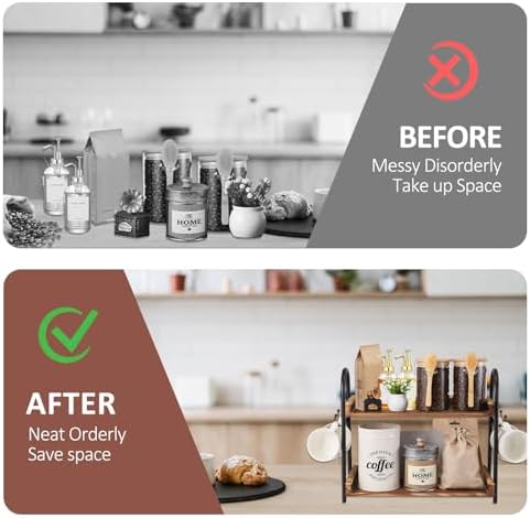 BDBDYEAY Coffee Bar Accessories, 2-Tier Coffee Bar Organizer with 4 Coffee Cup Holder Hooks, Mul-tifunctional Wooden Beaded Coffee Station Countertop Stand Shelf for Kitchen Home Office - Image 6