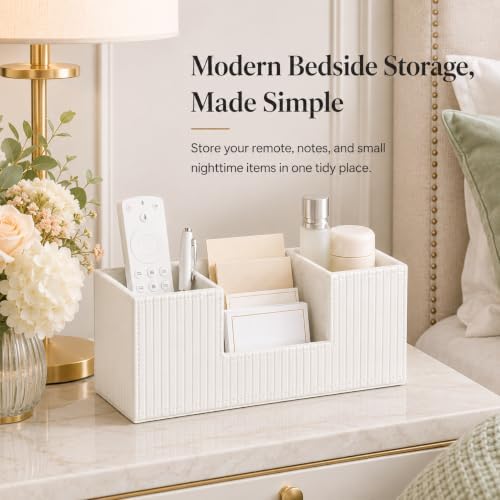 GORESE Pen Organizer for Desk, PU Leather Office Pen Holder, Ivory White - Image 5