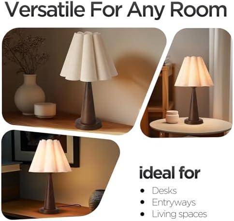 KUNJOULAM Boho Table Lamp, Modern Bedside Nightstand Lamp with Linen Lampshade, Wood Grain Metal Base Retro Desk Light for Bedroom Living Room Office (Without Buld) - Image 4