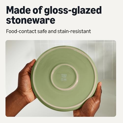 Amazon Basics Glazed Stoneware Appetizer Plates, Ceramic 4-Piece Set, Microwave and Dishwasher-Safe, 6.7 in., Olive - Image 3