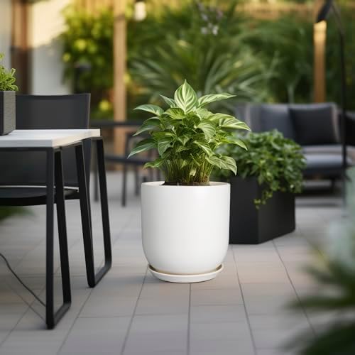 Plant Pot 12 inch - Ceramic Pot for Plants Indoor Outdoor Large Planter Pot with Drainage Hole and Saucer Mid-Century Modern Flower Pot Cylinder White - Image 4