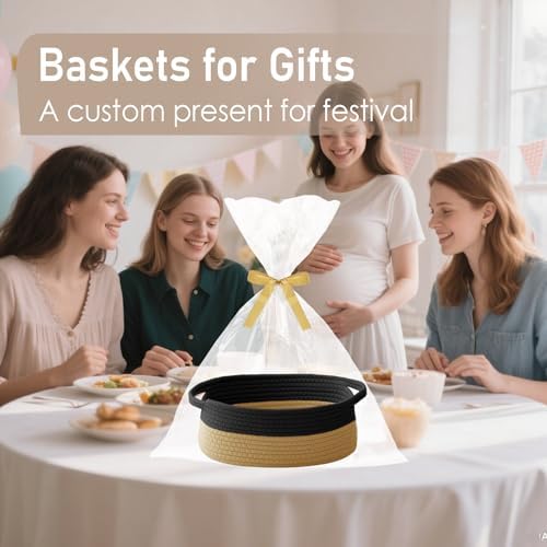 JMvicyroam Small Woven Basket, Empty Gift Basket, Black&Jute/1 Pack - Image 4