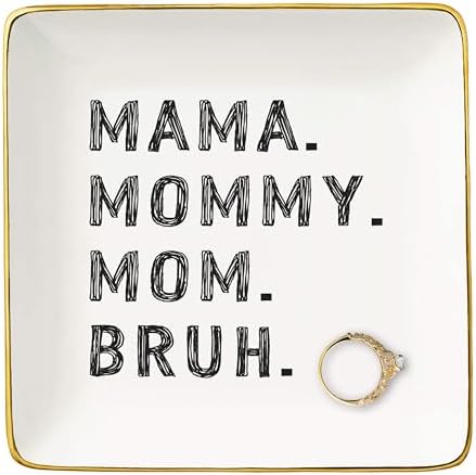 Mother's Day,Birthday,Thanksgiving,New Year,Christmas Gifts for Mother,Funny Mom Gift from Daughter Son,Best Friend Mother-Ceramic Jewelry Tray Trinket Holder Ring Dish-Mama Mommy Mom Bruh by NZY