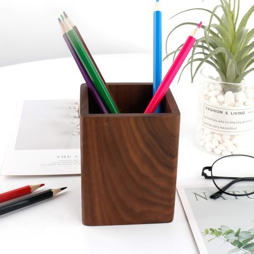 Walnut Pencil Holder Wood Pen Holder For Desk Pen Cup Organizer Ofiice Pencil Stand Simple(Black walnut) - Image 4
